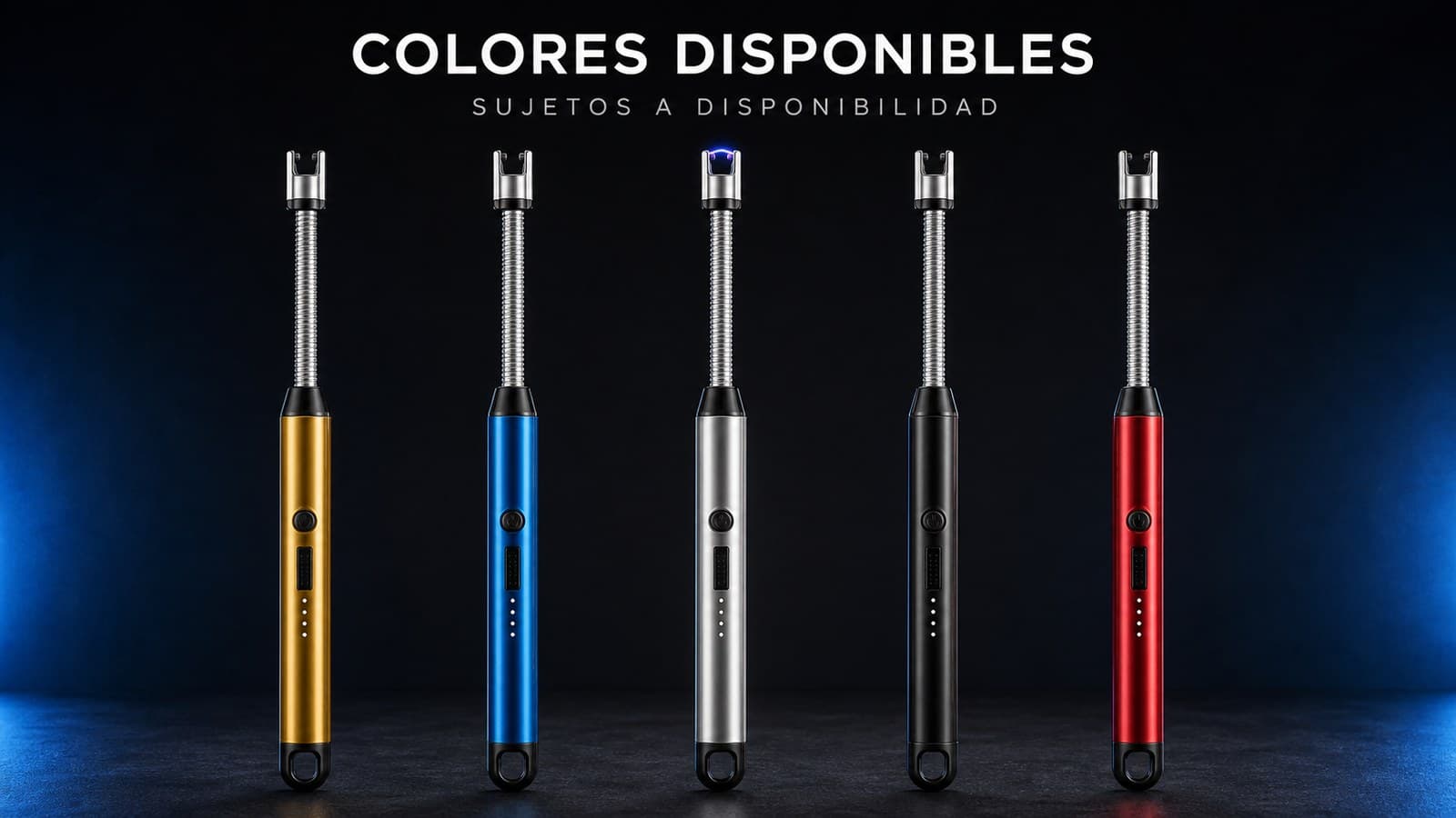 Encendedores eléctricos en dorado, azul, plateado, negro y rojo